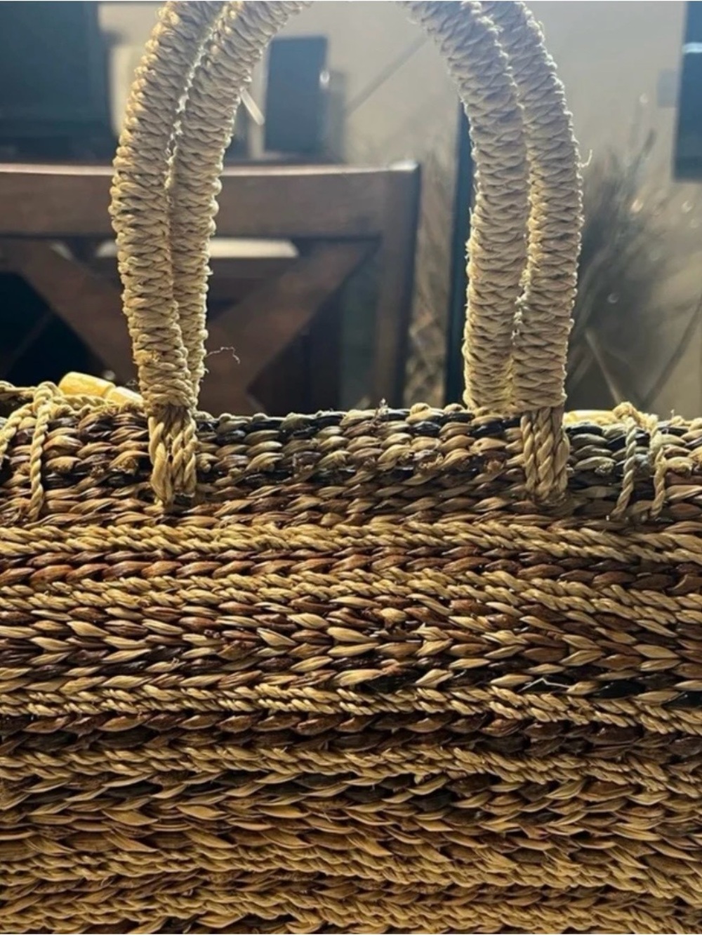 Woven Straw Top-Handle Bag in Natural Brown - Picture 3 of 5